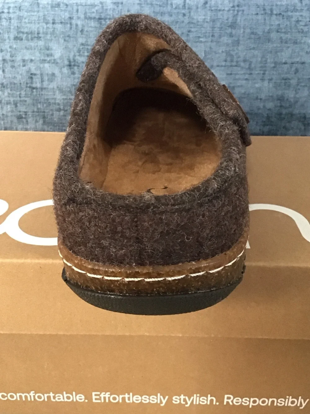 Earth Origins Men’s Dark Brown Wool Slip-On Clog with Button Accent